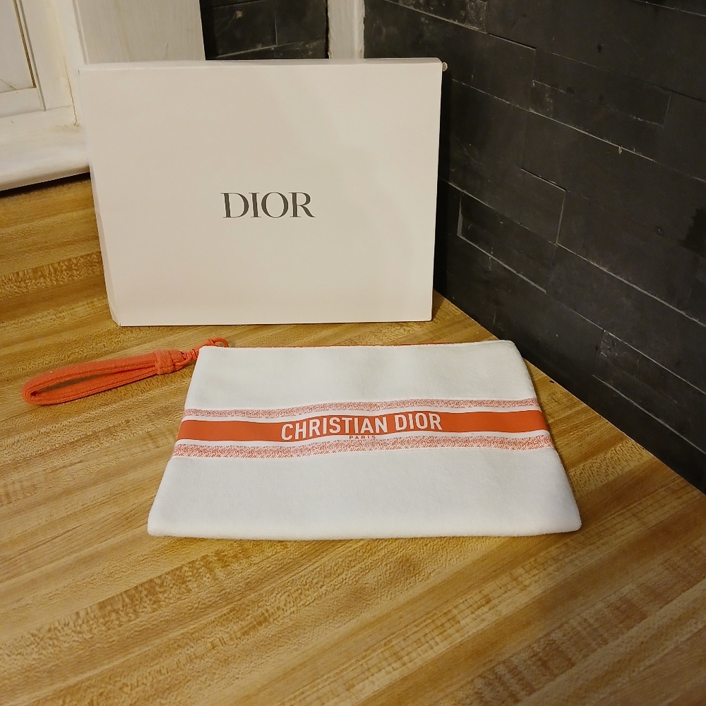 Dior NIB Limited Edition White Terry Cloth Clutch/Wristlet or Pouch